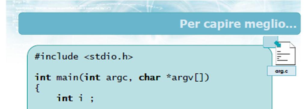 ARGC, ARGV ARGC, ARGV Il vettore argv contiene i dati sotto forma