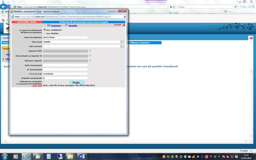 22. INSERITI GLI ESAMI SELEZIONATE LA MASCHERA GESTIONE TASSE E POI CLICCA PER INSERIRE NUOVA TASSA 23.