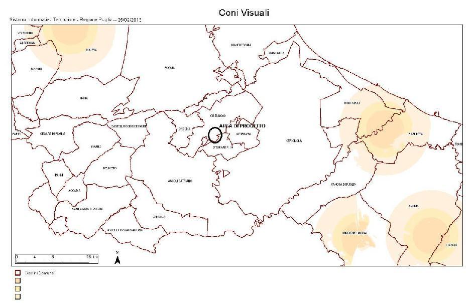 Figura 3: Coni Visivi tratti dal sito Impianti FER 4 CONCLUSIONE L analisi delle aree non idonee FER del Regolamento 24/2010, relativamente all area di inserimento del parco eolico di progetto, non