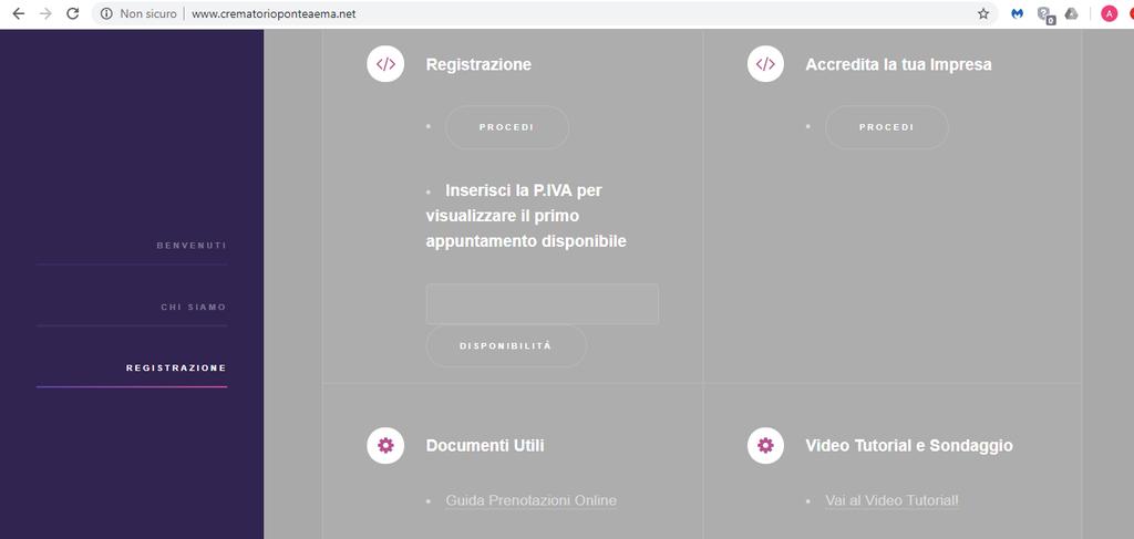 - Premere su REGISTRAZIONE per accedere al sottomenù.