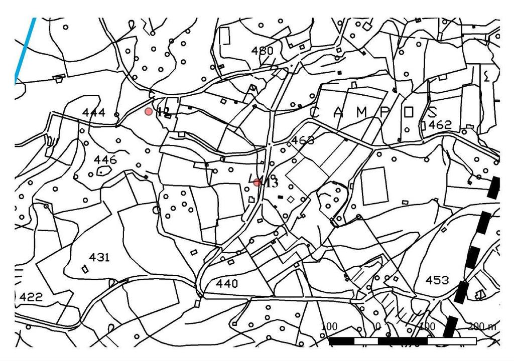 Pag.14 di 33 PREESISTENZA N 13 COMUNE : LURAS, CAMPOS POSIZIONE RISPETTO ALLE OPERE IN PROGETTO :EST OVEST NORD SUD INTERNA/ADIACENTE DOLMEN RESTI DI UN DOLMEN IN CATTIVO STATO DI CONSERVAZIONE; IL