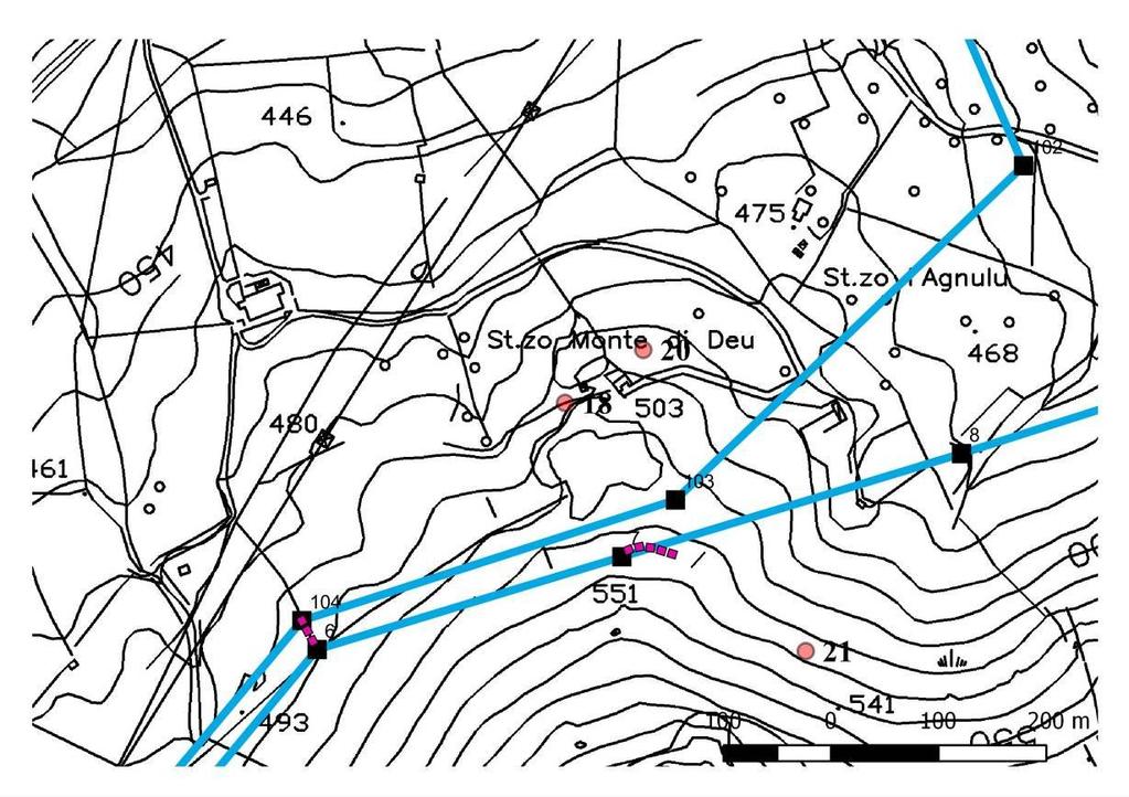 Pag.19 di 33 PREESISTENZA N 18 COMUNE : CALANGIANUS, MONTE DI DEU DOLMEN DOLMEN AGNU, PARZIALMENTE ADDOSSATO ALLA ROCCIA GRANITICA; SI CONSERVA LI LATO DESTRO COSTITUITO DA