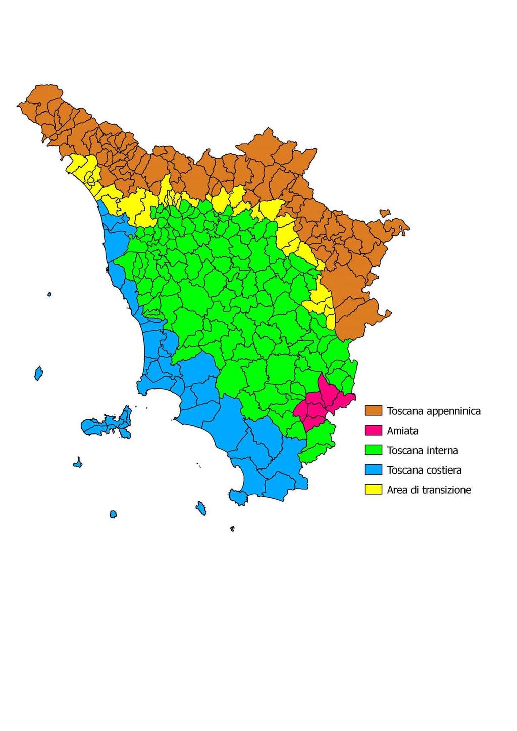 Suddivisione del territorio toscano in macroaree per la