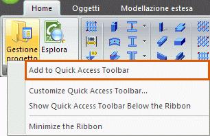 Aggiungere delle icone nella barra di accesso rapido 1. Nella barra di accesso rapido, fare clic sull icona. 2. Dal menu visualizzato, selezionare Più Comandi. 3.