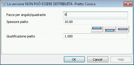 Nella finestra di dialogo piatto piegato conico, definire il numero di pieghe, lo spessore dei piatti e la giustificazione.