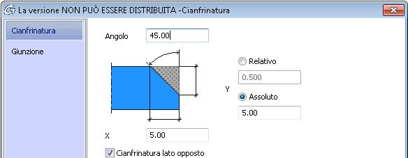 E possibile modificare l angolo, l altezza e la profondità della lavorazione ed è possibile selezionare il lato da lavorare (superiore o inferiore).