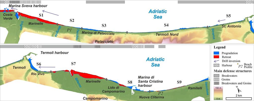 Stato della Costa Molisana Evoluzione della costa molisana tra il 1954 e il 2016 La costa molisana ha cominciato ad essere interessata da erosione a partire dagli inizi del 1900,