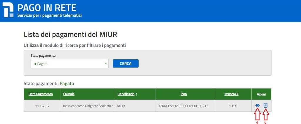 Sezione visualizzazione In questa sezione è riportato l elenco, ordinabile per scadenza, beneficiario e causale, dei pagamenti che rispondono ai criteri di ricerca inseriti dall utente.