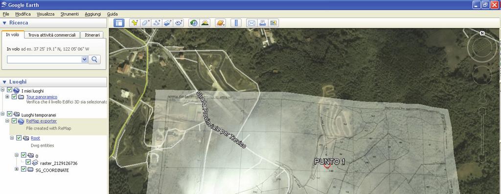 ReMAP 5.7 - Pubblica in Google Earth Questo comando permette di visualizzare il foglio di mappa direttamente su Google Earth basandosi sui punti di calibrazione inseriti in ReMap.
