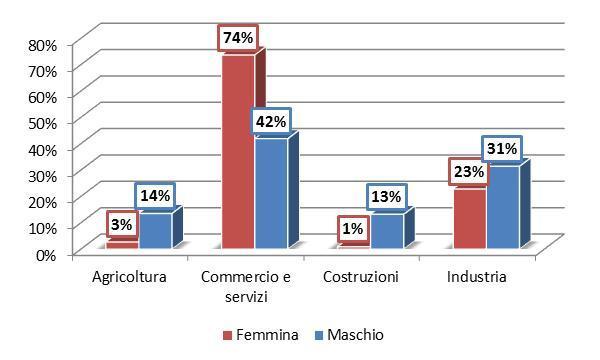 Provincia di Cremona - Focus Genere Figura 18 - Avviamenti per genere e tipologia contrattuale, Anno 2011 Avviamenti per settore di attività economica e genere Dall analisi dell articolazione degli