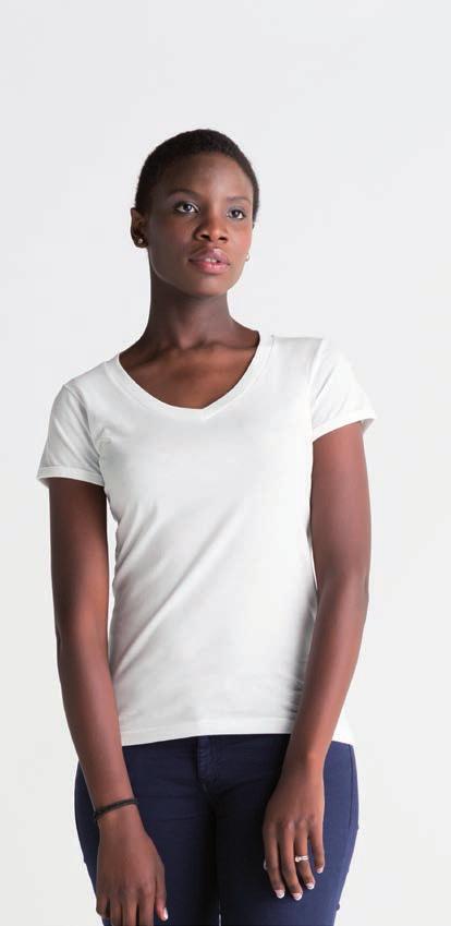 14 g/m 2 MAM106 Women s V-Neck Tee 100% cotone ring-spun pettinato leggero, V profondo, maniche corte ad aletta.