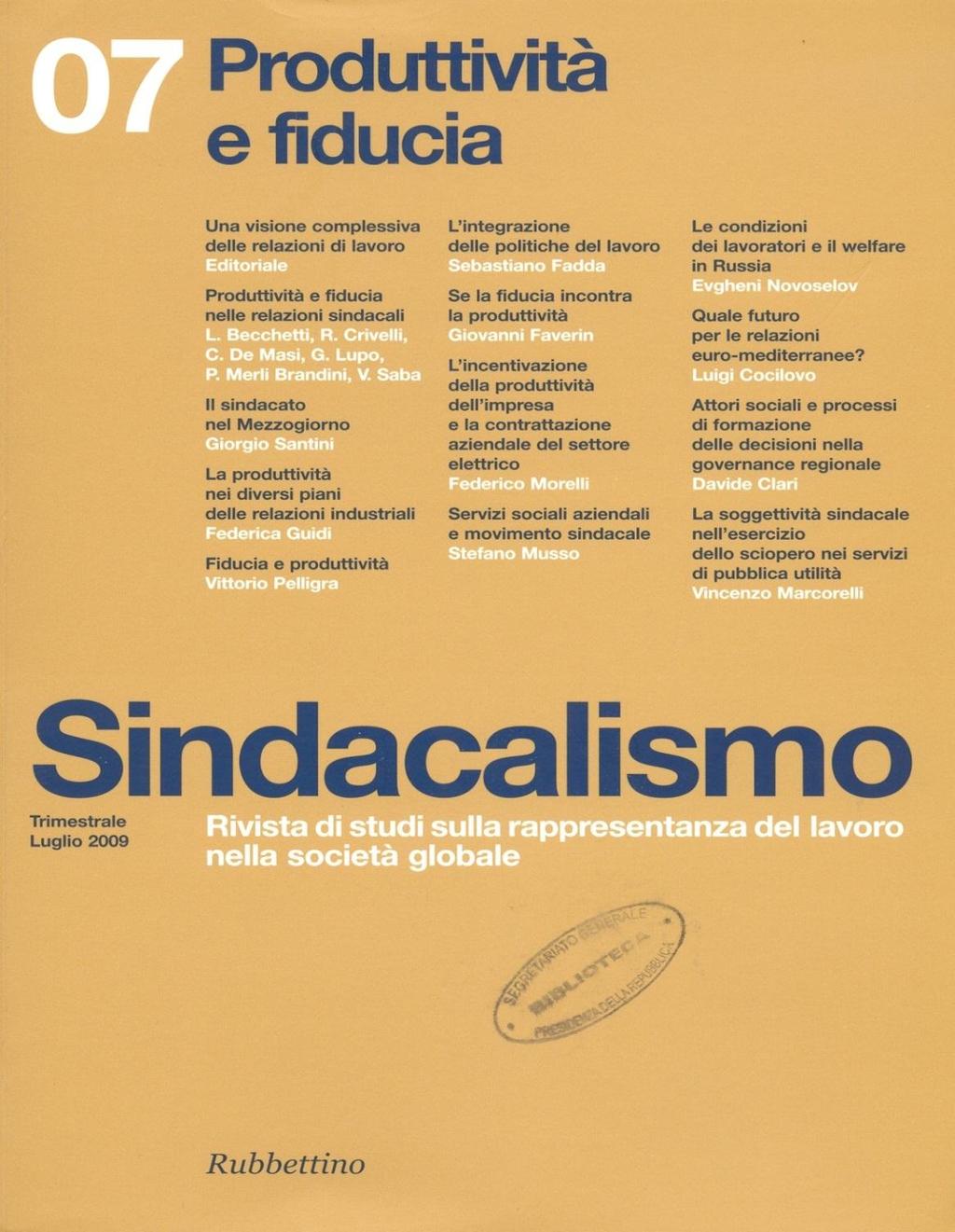 SINDACALISMO Rivista di studi sulla rappresentanza del