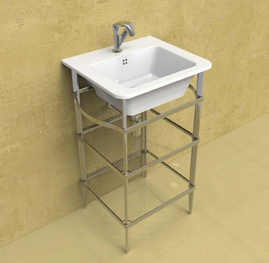 VL52M Mobile in metallo con 3 ripiani in cristallo per lavabo VOLO 52 Lavabo 52 (VL52L) Rubinetti lavabo linea: ONE - NOKÉ - SI - FOLD - X1 Sifone cromo (SIFL/CR) - Sifone