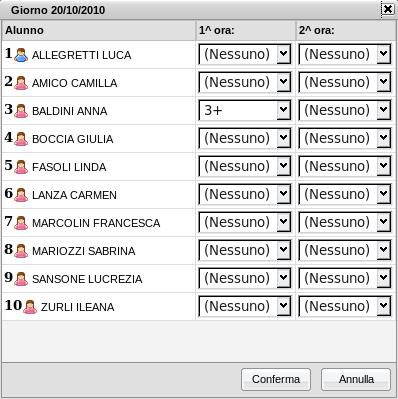 che consentirà l'inserimento di un voto (o assenza o nota) per ciascuna ora di lezione.