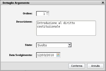 Dopo aver selezionato un modulo è possibile creare o modificare gli argomenti ad esso associati.