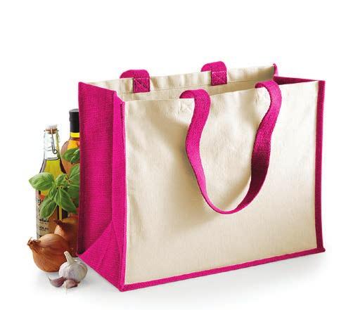 479 Jute Jute W409 Jute Boutique Shopper 0% juta laminata, manici in cotone, può essere portata a mano o in spalla. Lunghezza del manico: 6 cm Dimensioni: 36 x 41 x 17 cm Capacità: 19 litri.