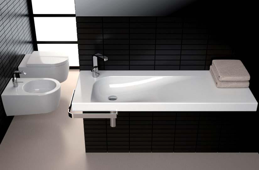 130x50 cm. Wall-hung or surface-mounted tapered washbasin 130x50 cm.