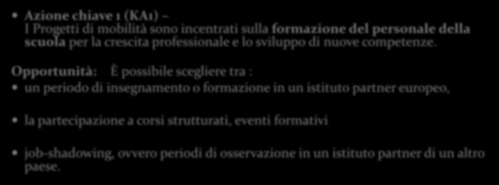 Opportunità: È possibile scegliere tra : un periodo di insegnamento o formazione in un istituto partner