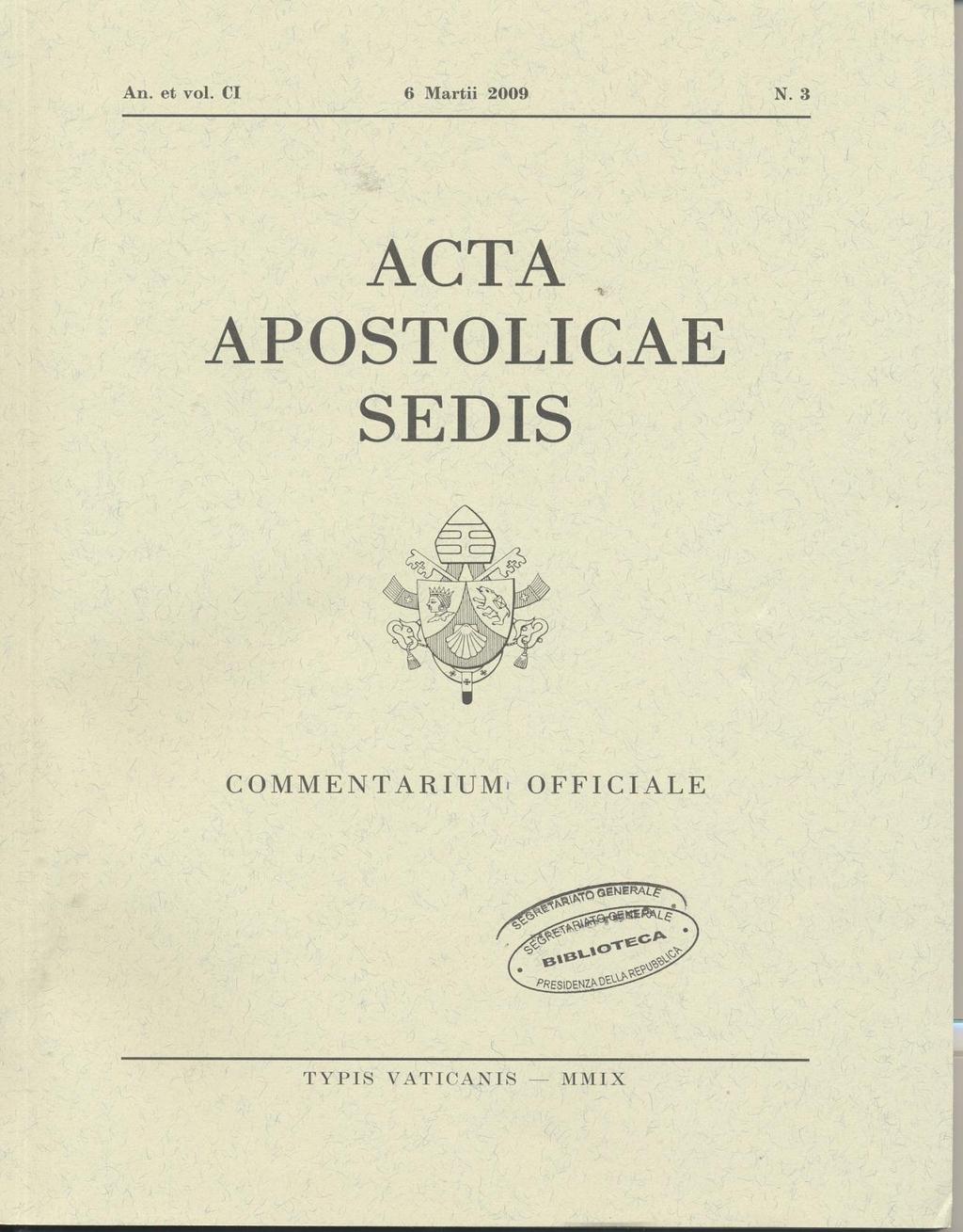 ACTA APOSTOLICAE SEDIS Editore: