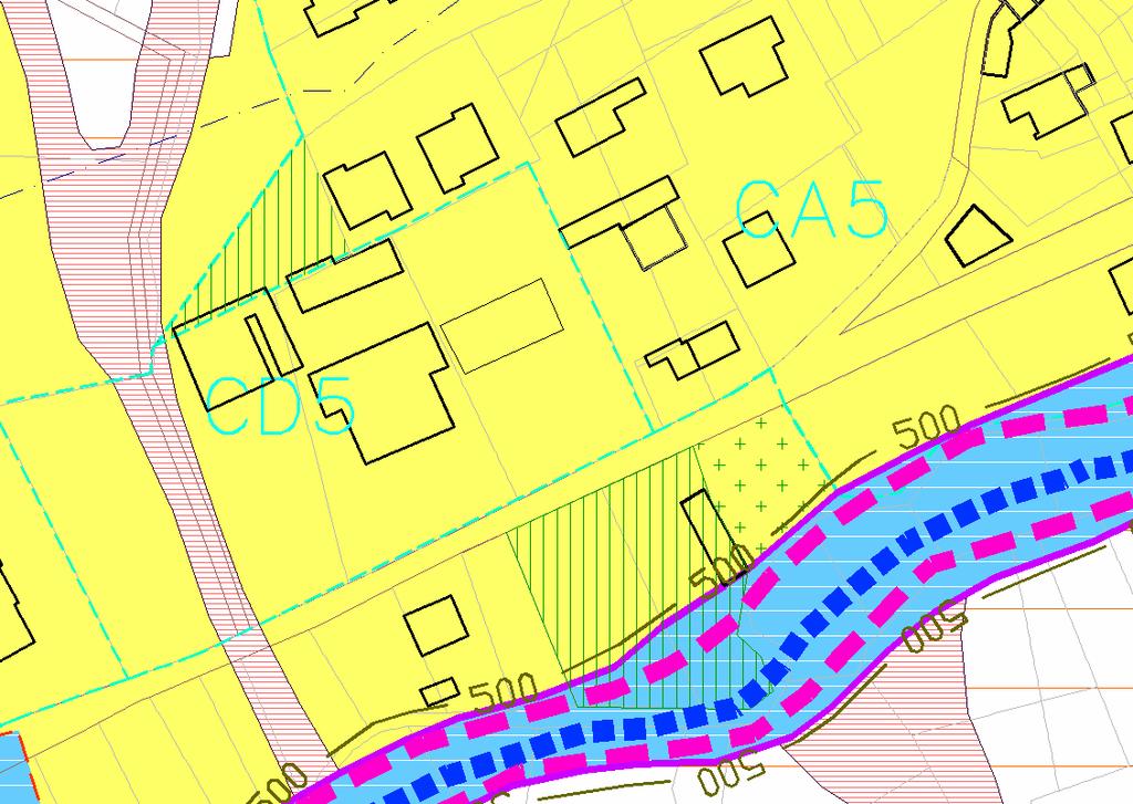 Scheda n.5 CA5 Ampliamento di due comparti residenziali. settore III-Ap non edificabile LOCALITÀ: Sinistra orografica Rio Sanche, Via La Valle. CLASSE D IDONEITÀ URBANISTICA (Circolare PGR n.