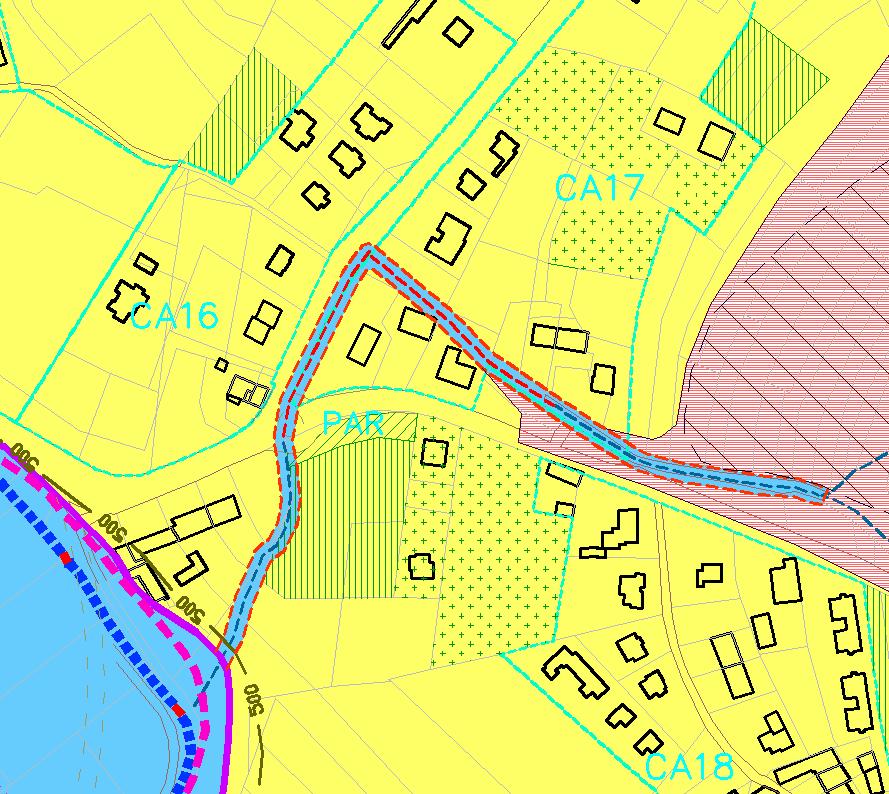 Scheda n.1 CA16 CA17 CA18 Ampliamento comparto residenziale. Ampliamento comparto residenziale con verde privato. Ampliamento comparto residenziale con verde privato. 5 m di rispetto dal fosso LOCALITÀ: Presso bivio S.