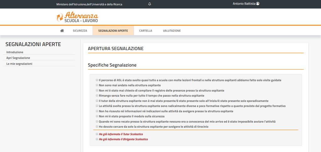 COMPILAZIONE DELLA SEGNALAZIONE Seleziona una o più Specifiche