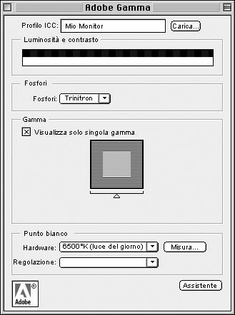 4-2 Adobe Photoshop PER CREARE UN PROFILO PER IL MONITOR 1. Visualizzare il pannello di controllo Adobe Gamma facendo doppio clic sulla relativa icona nel pannello di controllo di Windows o Mac OS. 2.