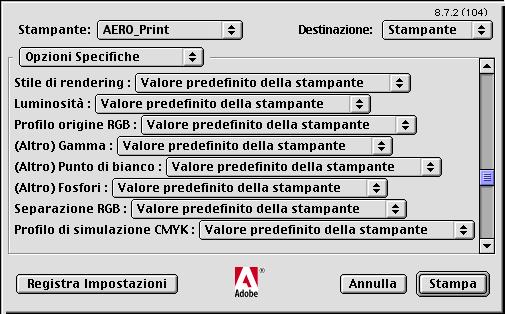 5-7 Adobe InDesign 1.5.2 4. Fare clic sulla scheda Stampa Fiery nella finestra di dialogo che appare. Viene visualizzata l interfaccia standard del driver di stampa del Color Server. 5.