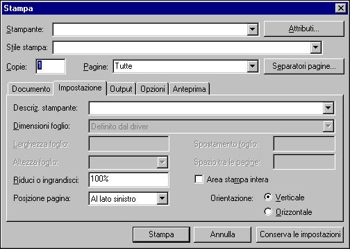 stampante della finestra di dialogo Stampa.