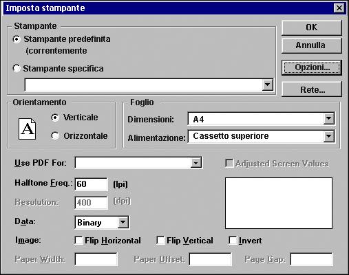 Selezionare il PPD del Color Server dal menu Tipo stampante nella finestra di dialogo Formato di Stampa (Mac OS) o Imposta stampante