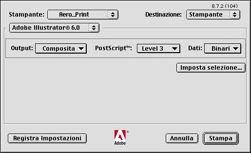 6-8 Applicazioni di illustrazione 3. Per la versione Mac OS di Illustrator, specificare le opzioni di stampa appropriate. Selezionare l unità Color Server dal menu Stampante.