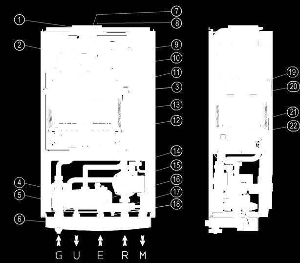 sicurezza ventilatore 10- Camera stagna 11- Sonda NTC limite e regolazione 12- Vaso d espansione 13- Camera di combustione 14- Valvola sfogo aria 15-