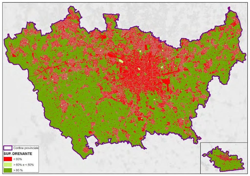 Territorio per il quale mantenere la massima superficie drenante per non aumentare il rischio idraulico già elevato, in crescita