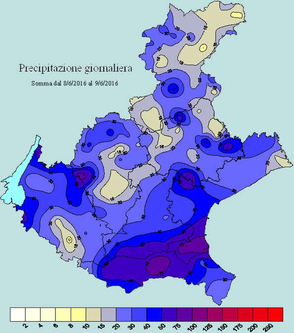 4. DATI DELLE STAZIONI DELLA RETE DI TELEMISURA Di seguito si riporta la mappa con la distribuzione delle precipitazioni cadute tra mercoledì 8 e