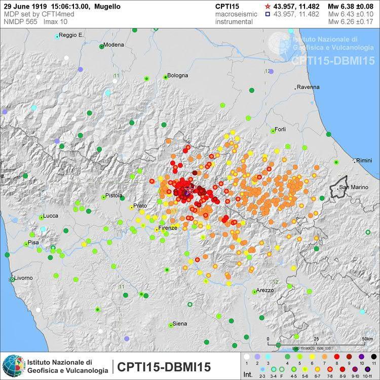 Un forte terremoto colpì l'appennino tosco-romagnolo il 29 giugno 1919. L'area di maggior danno fu ristretta ad alcune località minori del Mugello, in Toscana, a 25 km a nord da Firenze.