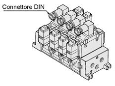 VFR Non : Connettore DIN (Conn. elettrica comune) Cablaggio individuale Nota) La base manifold è comune con la serie VFS ma il collegamento del blocco terminale per la versione è diverso.