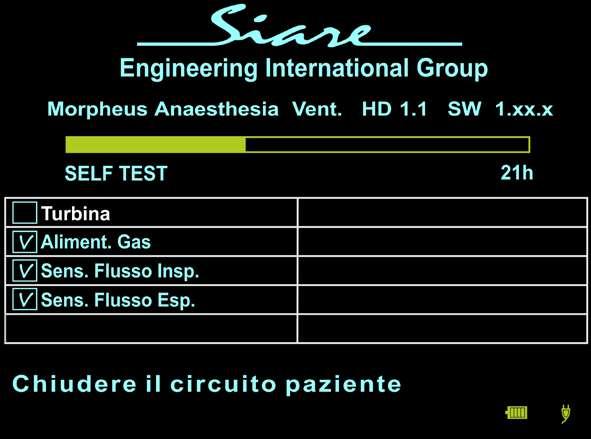 Seguire le istruzioni per la verifica dei sensori di flusso e pressione Per una corretta operatività del SELF TEST, chiudere o