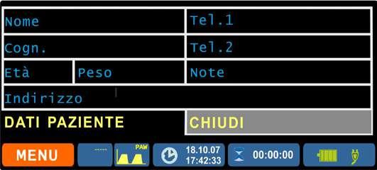 Come compilare i DATI PAZIENTE (e.g. Nome) Ruotare l encoder per attivare la casella Nome da compilare. Premere l encoder per attivare la scrittura nella casella Nome da compilare.