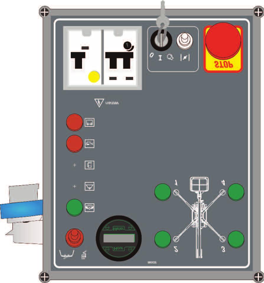 DESCRIZIONE ED USO DELLA MACCHINA DESCRIPTION AND USE OF THE MACHINE QUADRO COMANDI A TERRA GROUND CONTROL PANEL 3 1 2 1 Selettore a chiave avviamento motore a combustione/ inserimento tensione