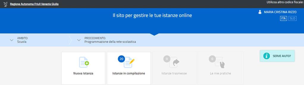 Home page Nuova Istanza, Istanze in