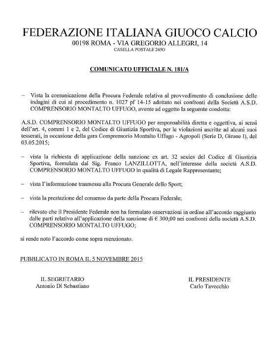 1185/44 2.4 COMUNICATO UFFICIALE N 161 - CU FIGC N.