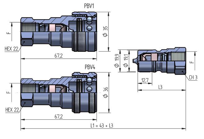 20.3.0606.012 124 100.0606.013 40 300 BSP 1/4" DIN 3852-2-X PBV4.0606.002 133 80 NPT 1/4" ANSI B1.20.3 PBV4.