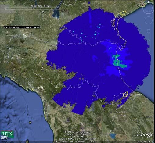 Nelle immagini seguenti sono riportate le cumulate esaoarie, stimate dal radar.