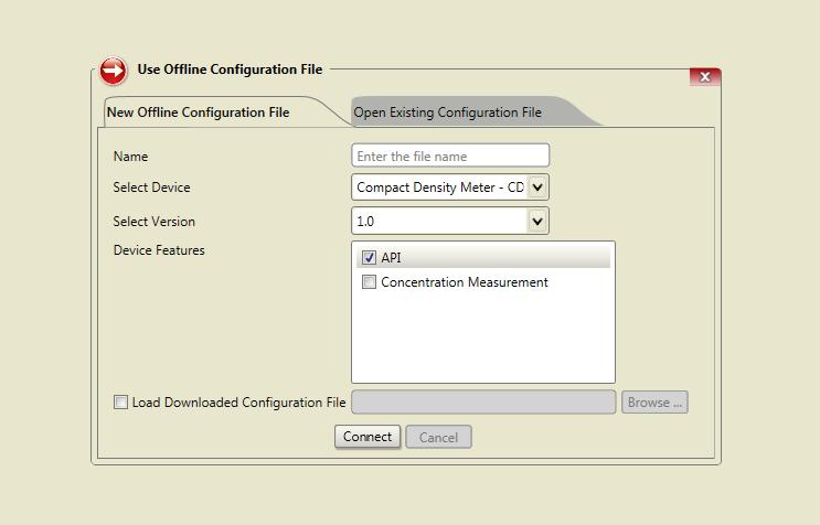 Creazione di una configurazione offline Se si sceglie di creare una configurazione offline, è possibile aprire un file di configurazione esistente o creare un nuovo file di configurazione per gestire