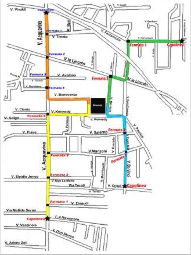 LE 4 LINEE DEL PIEDIBUS DEL III CIRCOLO DIDATTICO Mappa del