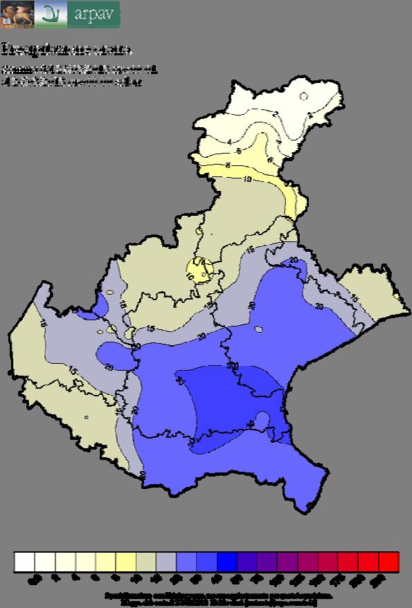 Figura 4 - Precipitazioni giornaliere (mm/24h) di lunedì 25 La tabella sopra riportata