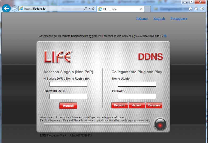 44 Collegamento DDNS Internet Explorer in modalità PNP Registrazione al server " lifeddnsit "