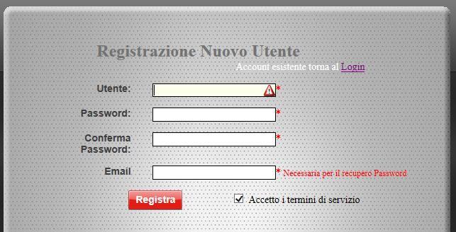 mariorossi@emailit (D) Cliccare su "Registra" e confermare con OK 444) Effettuare l'accesso