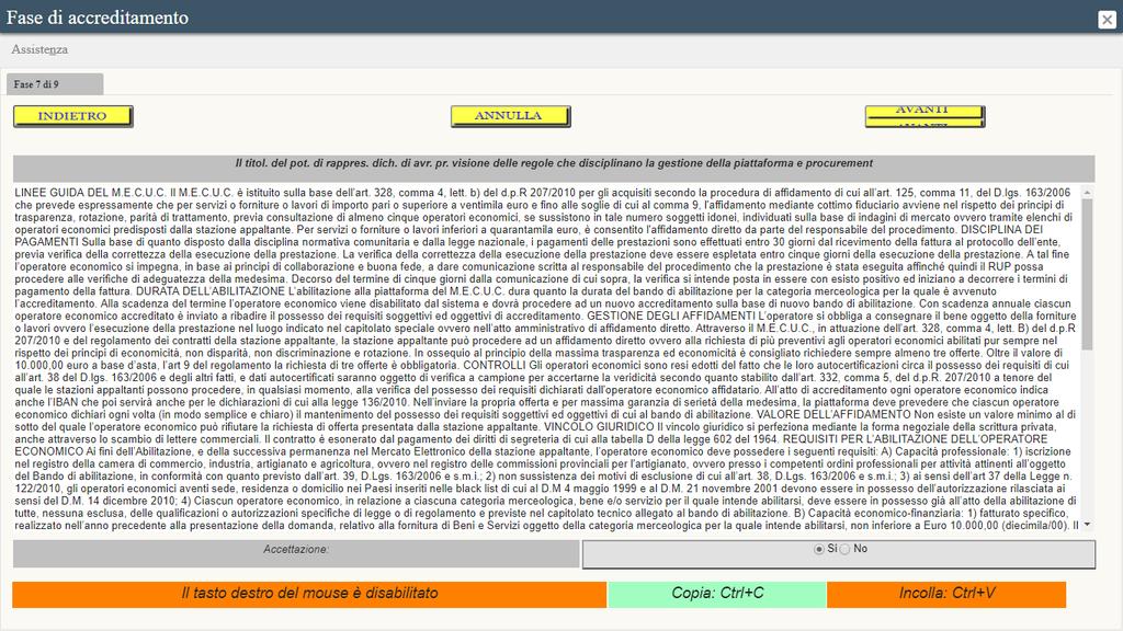 Settima fase Cliccando avanti si aprirà la fase 8 dove l operatore economico avrà modo di selezionare le categorie merceologiche in base