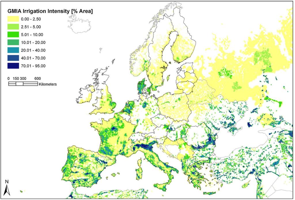 Area equipaggiata per l irrigazione in Europa Global map of irrigation areas (GMIA) Wriedt